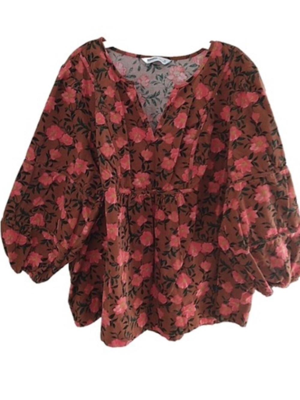 Sonoma Floral Top‎ Women's Size 2X Corduroy Balloon Sleeve Peasant Cottage Core